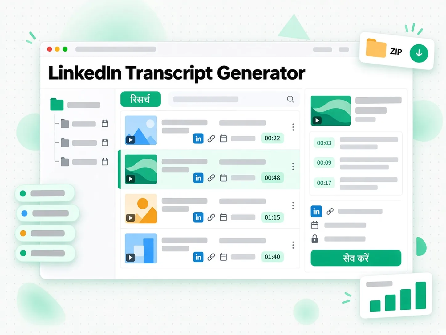 LinkedIn Transcript Generator: रिसर्चर सोर्स डिटेल के साथ टाइमस्टैम्प वाला LinkedIn वीडियो ट्रांसक्रिप्ट सेव कर रहा है
