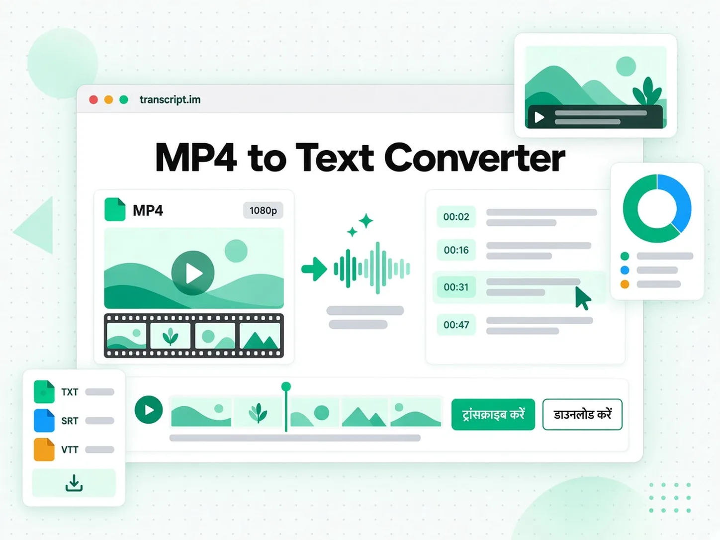MP4 to Text Converter: अपलोड की गई MP4 फ़ाइल को संपादन योग्य टाइमस्टैम्प वाले टेक्स्ट में बदलता कनवर्टर