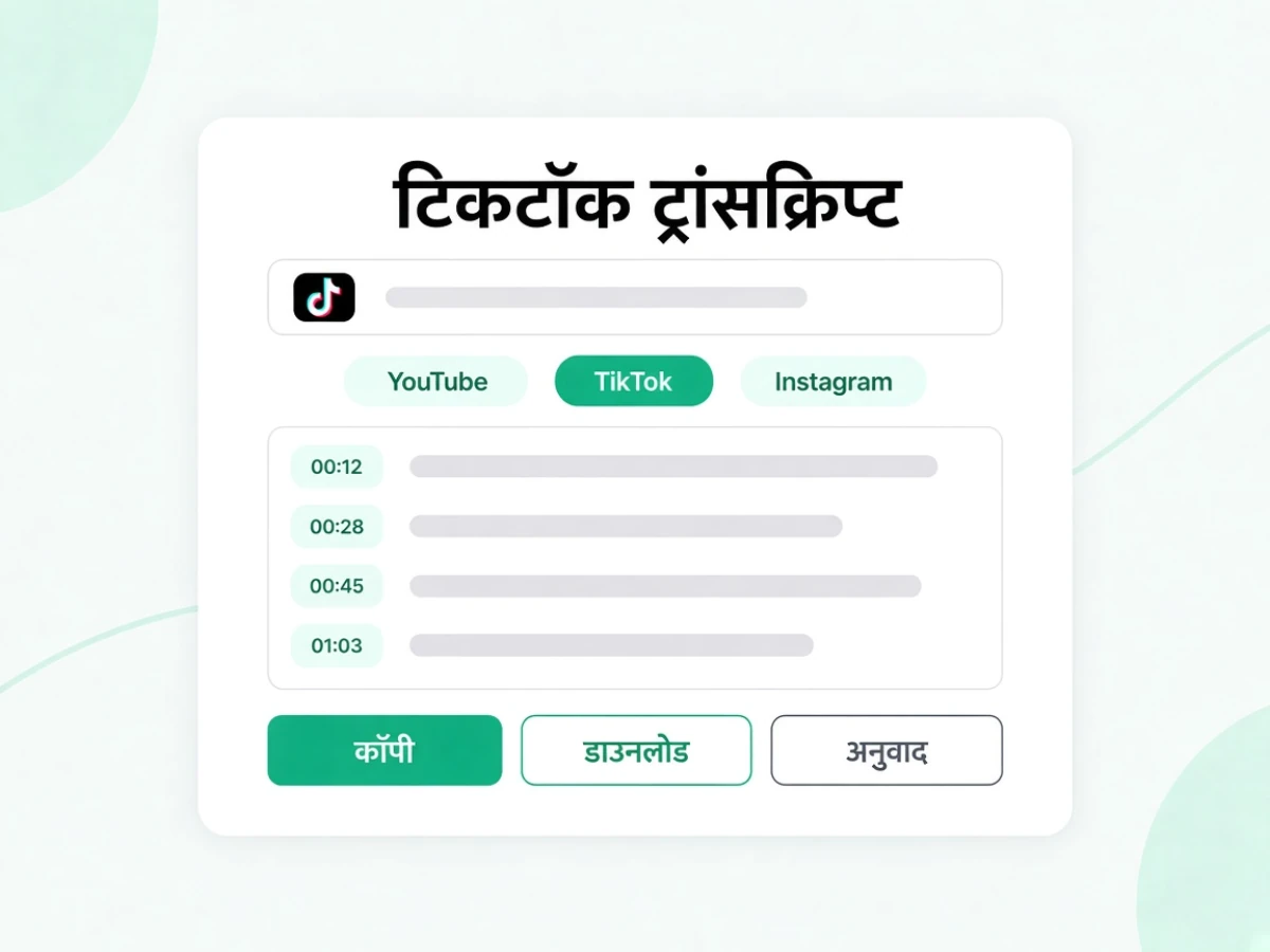टिकटॉक ट्रांसक्रिप्ट: टिकटॉक लिंक को टाइमस्टैम्प वाले टेक्स्ट में बदलता है