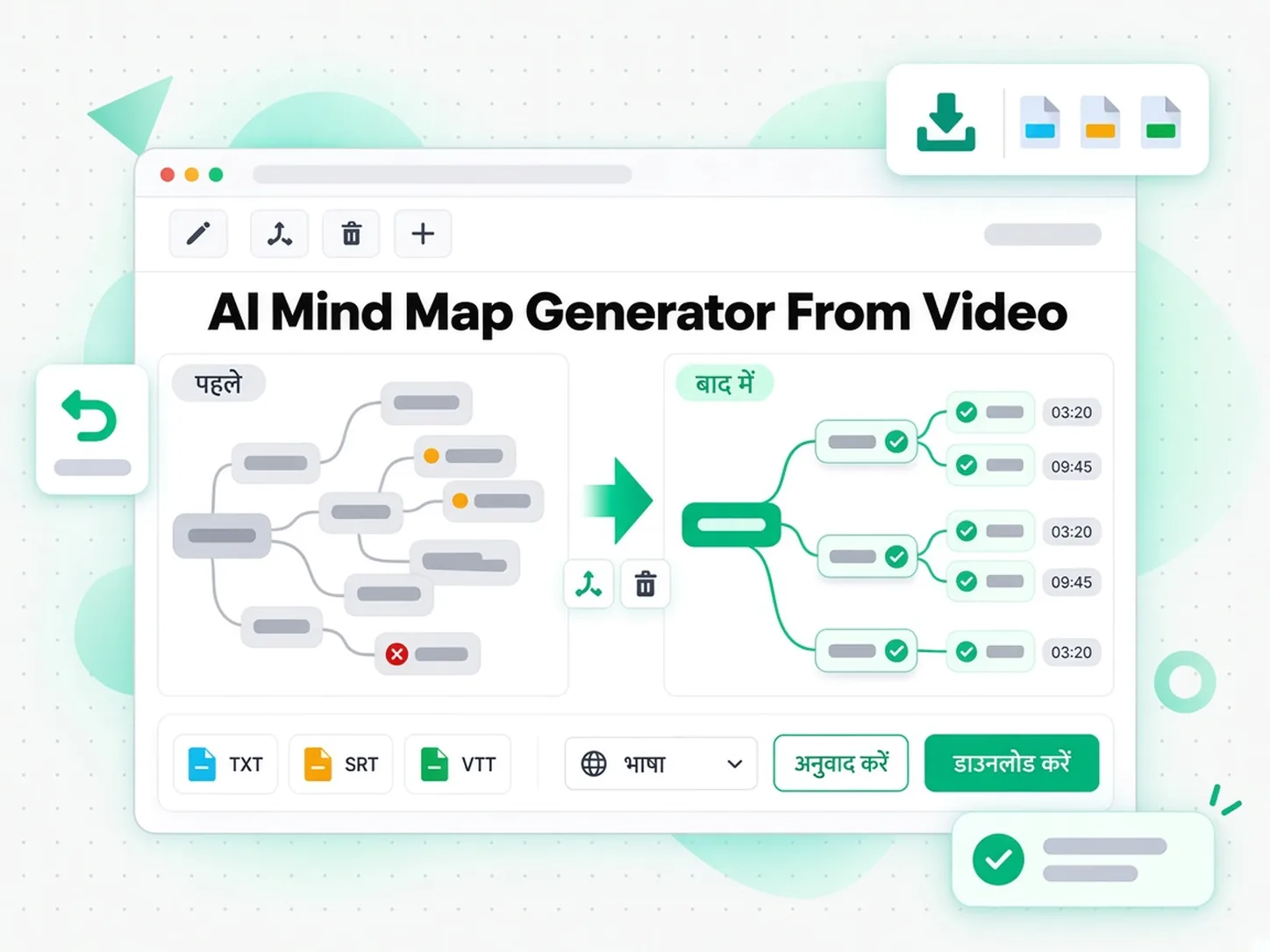 AI Mind Map Generator From Video: वीडियो माइंड मैप को एडिट और एक्सपोर्ट करते हुए