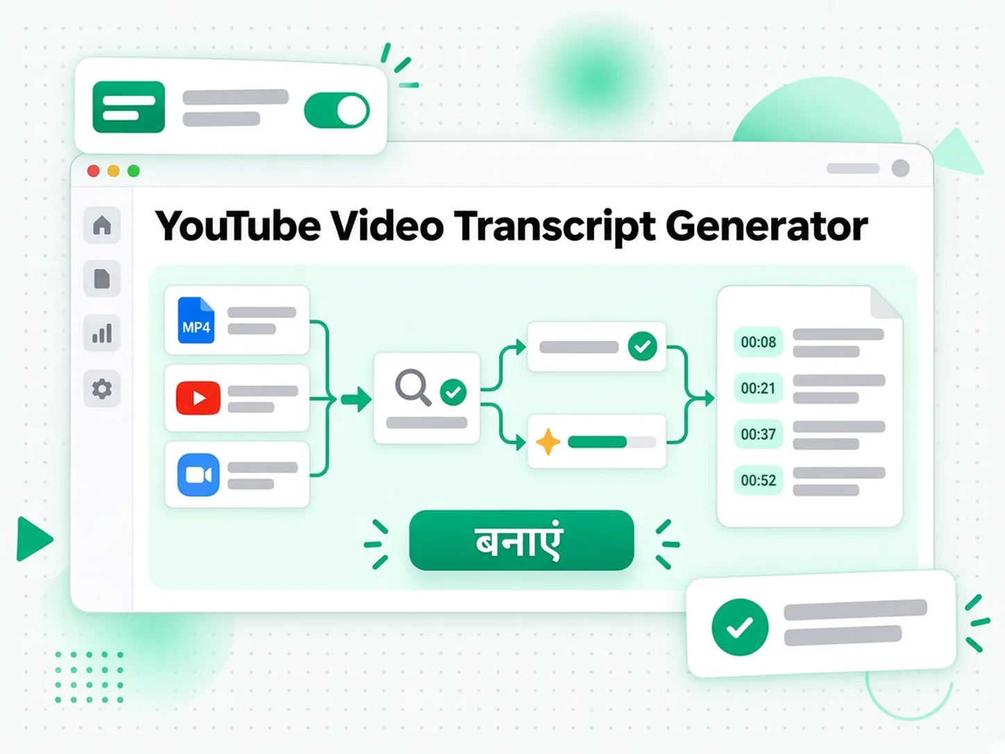 YouTube Video Transcript Generator: वीडियो फ़ाइल अपलोड या प्लेटफ़ॉर्म लिंक पेस्ट करके ट्रांसक्रिप्ट बनाता हुआ