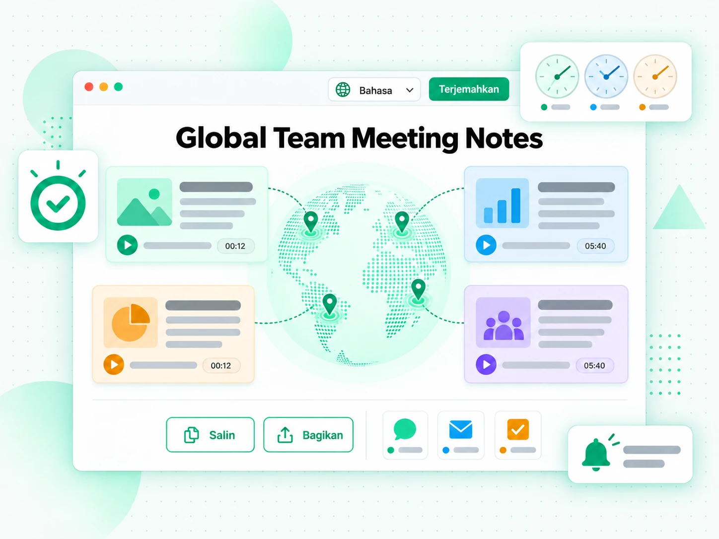 Global Team Meeting Notes diterjemahkan untuk tim lintas negara