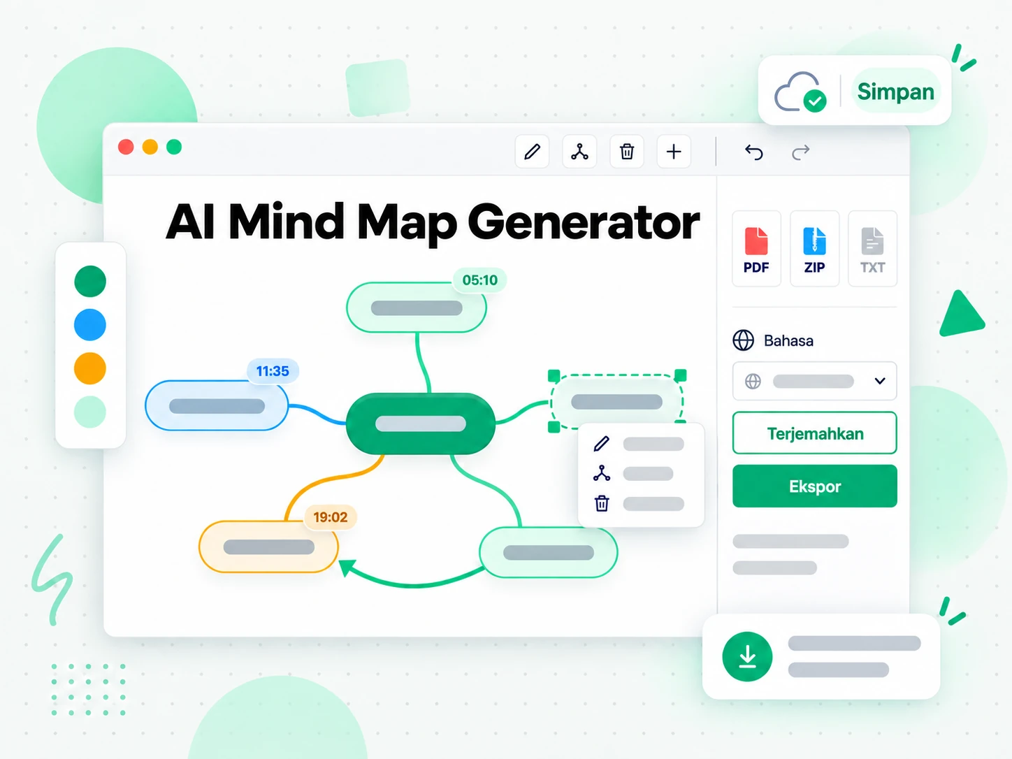 AI Mind Map Generator: menyunting dan mengekspor mind map audio