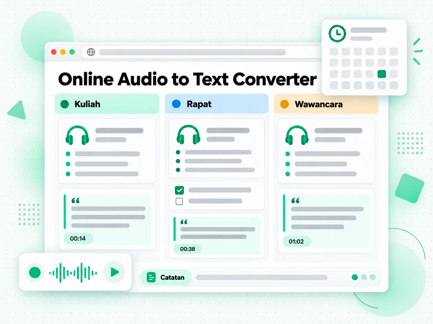 Online Audio to Text Converter mengubah transkrip menjadi catatan belajar dan rapat