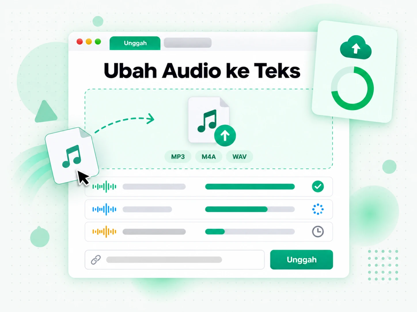 Ubah Audio ke Teks: mengunggah berkas audio ke konverter audio ke teks