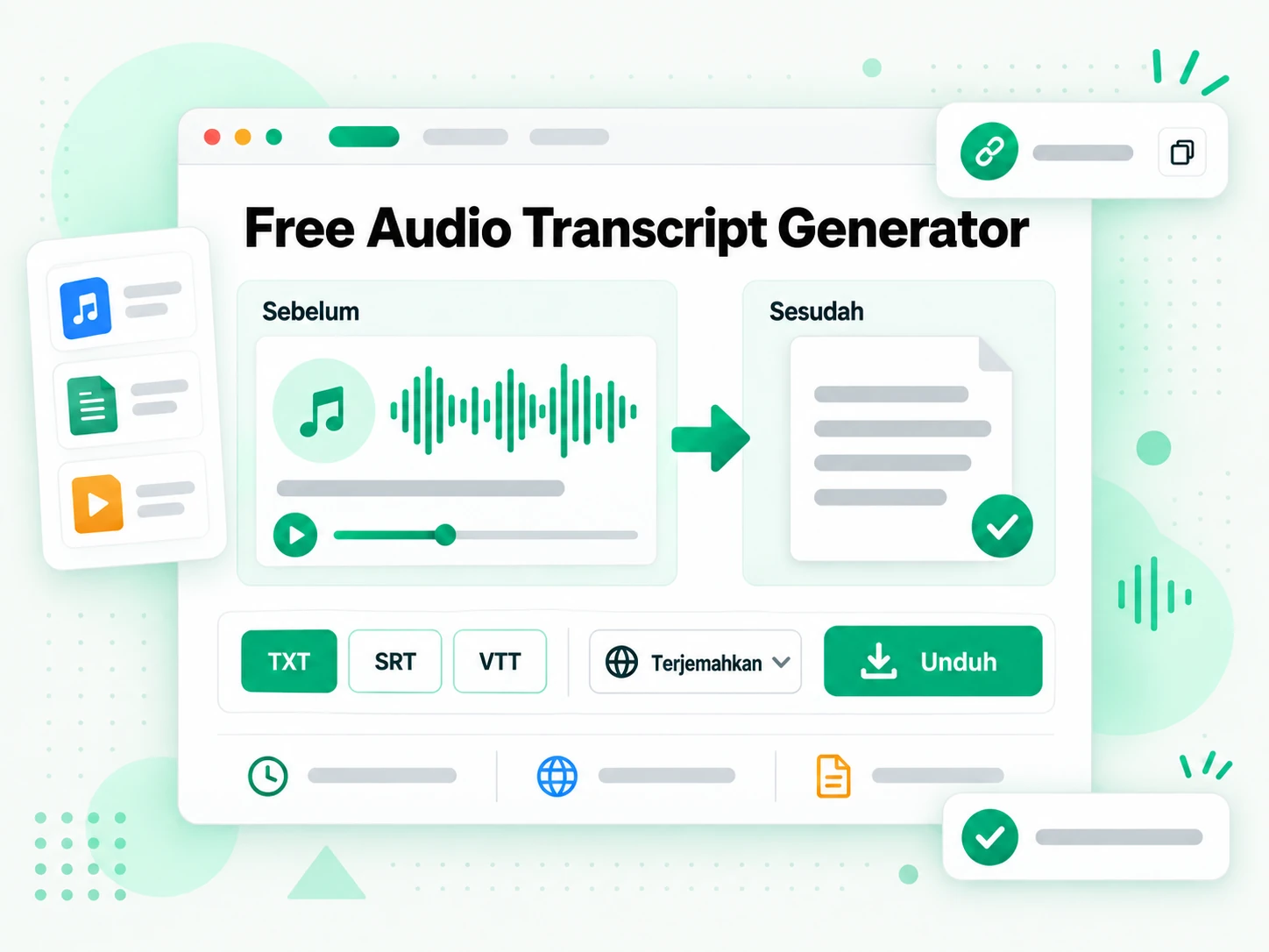 Free Audio Transcript Generator: menerjemahkan dan mengekspor sebuah transkrip audio