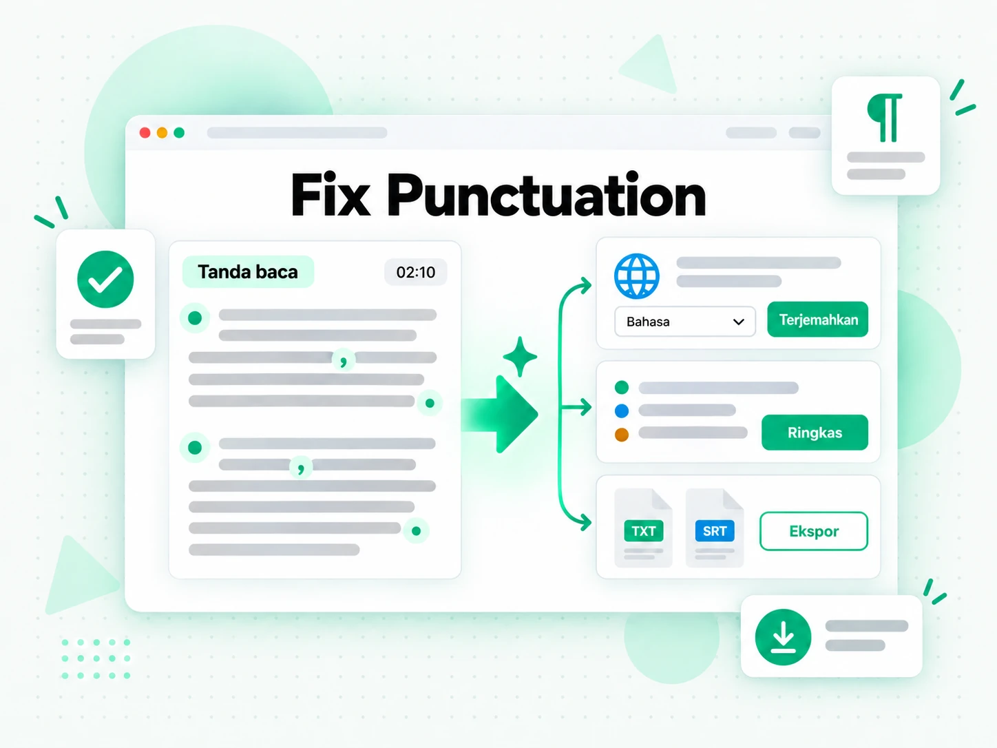 Fix Punctuation: menerjemahkan teks yang sudah dibersihkan ke bahasa lain