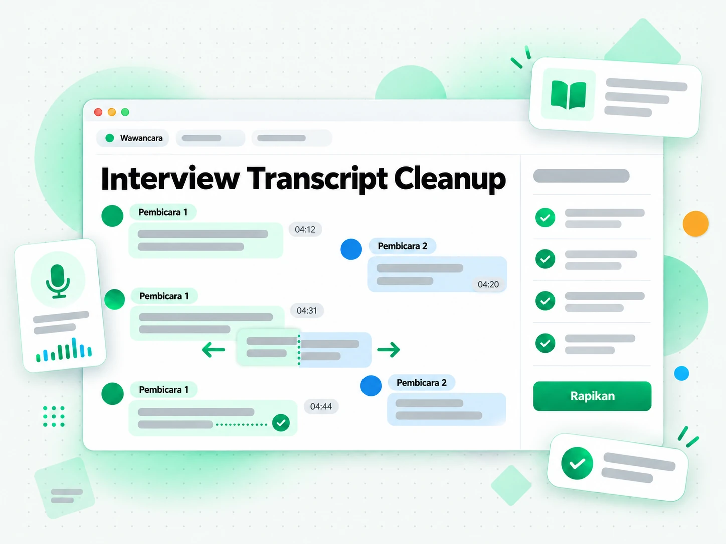 Interview Transcript Cleanup memoles transkrip wawancara dengan AI