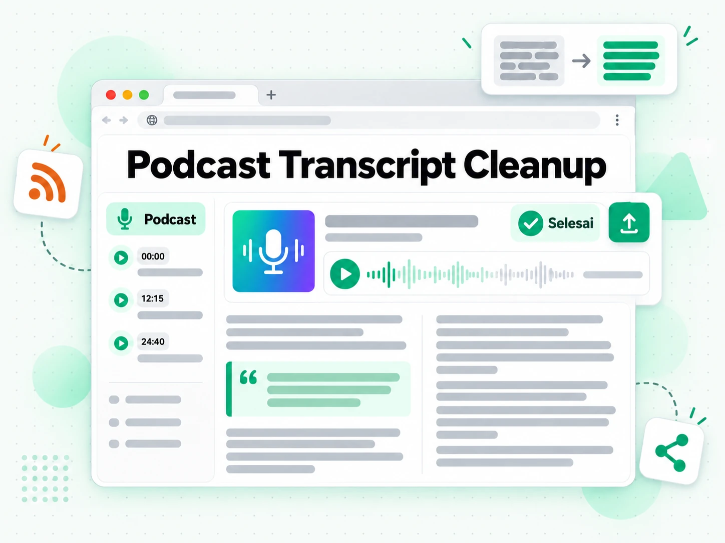Podcast Transcript Cleanup untuk transkrip yang siap dipublikasikan