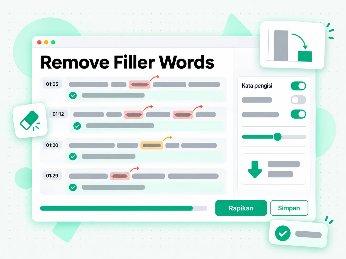 Remove Filler Words: membersihkan transkrip dan memperbaiki tanda baca dengan AI