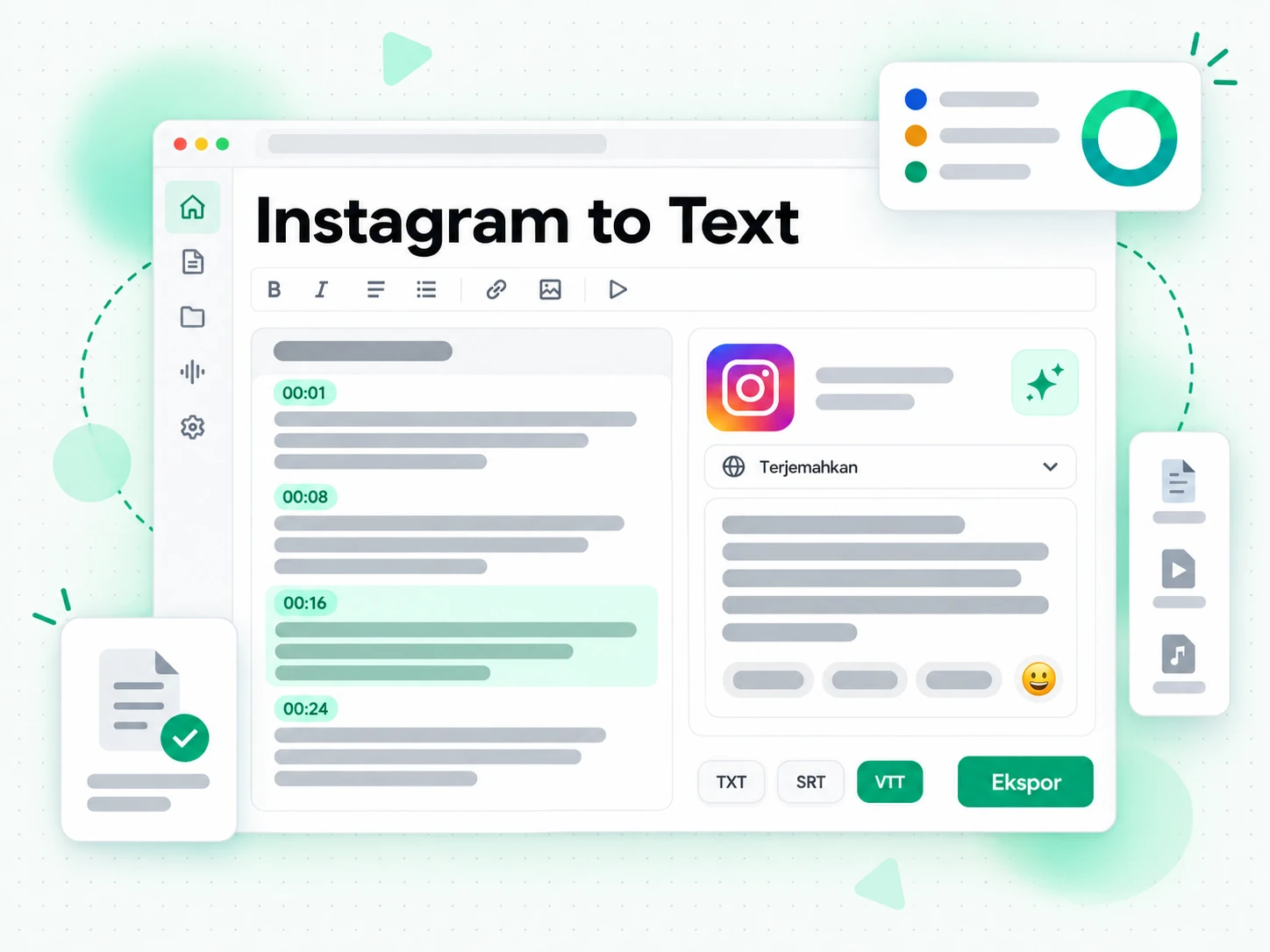 Instagram to Text: menerjemahkan dan mengekspor transkrip Reel Instagram