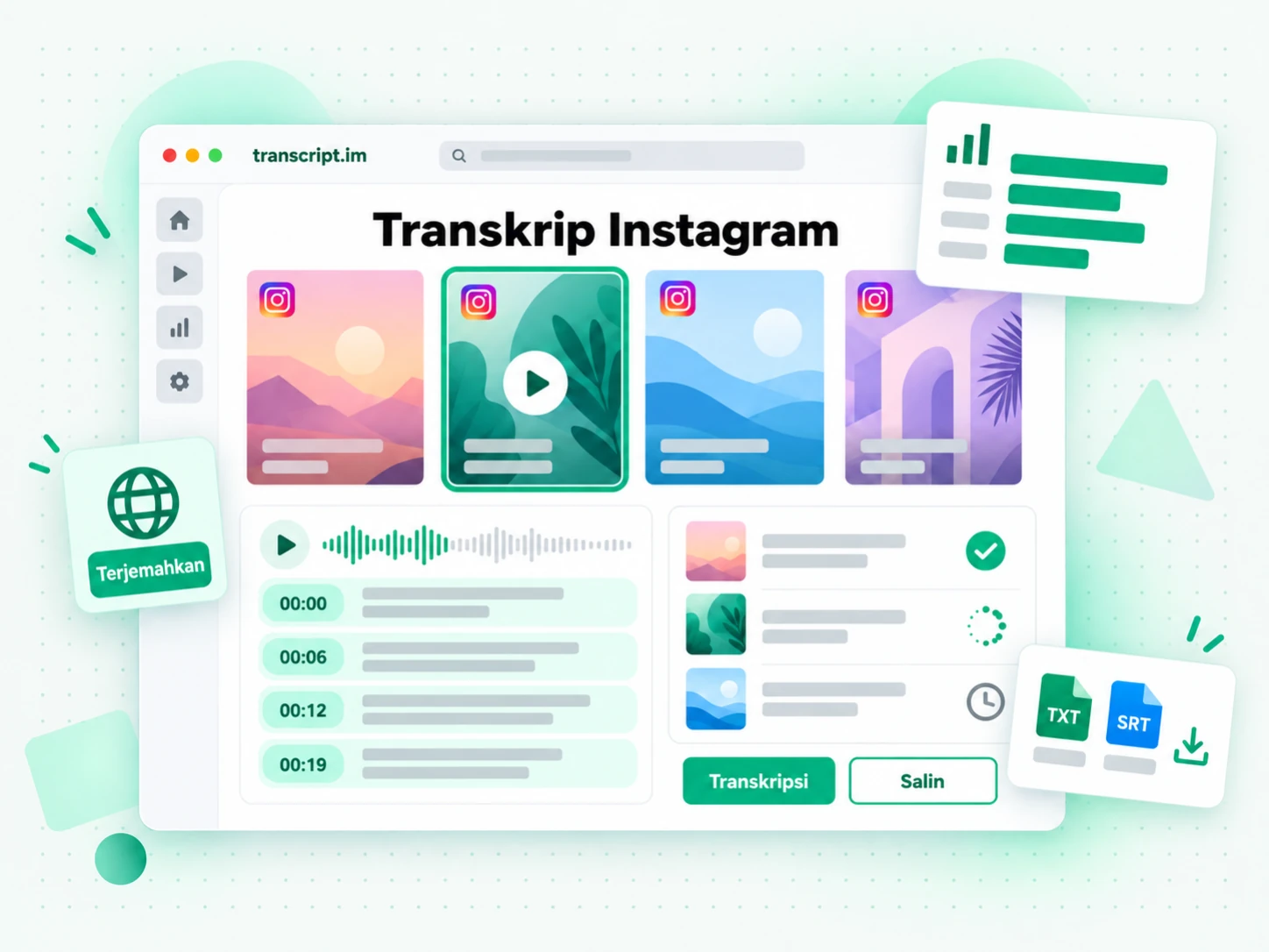 Transkrip Instagram mengubah sebuah Reel menjadi transkrip bertimestamp