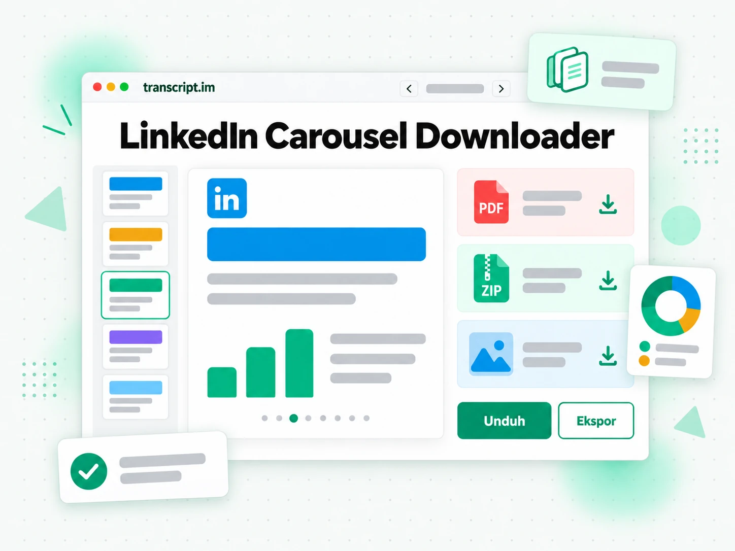 LinkedIn Carousel Downloader menampilkan pratinjau slide dengan opsi PDF dan ZIP