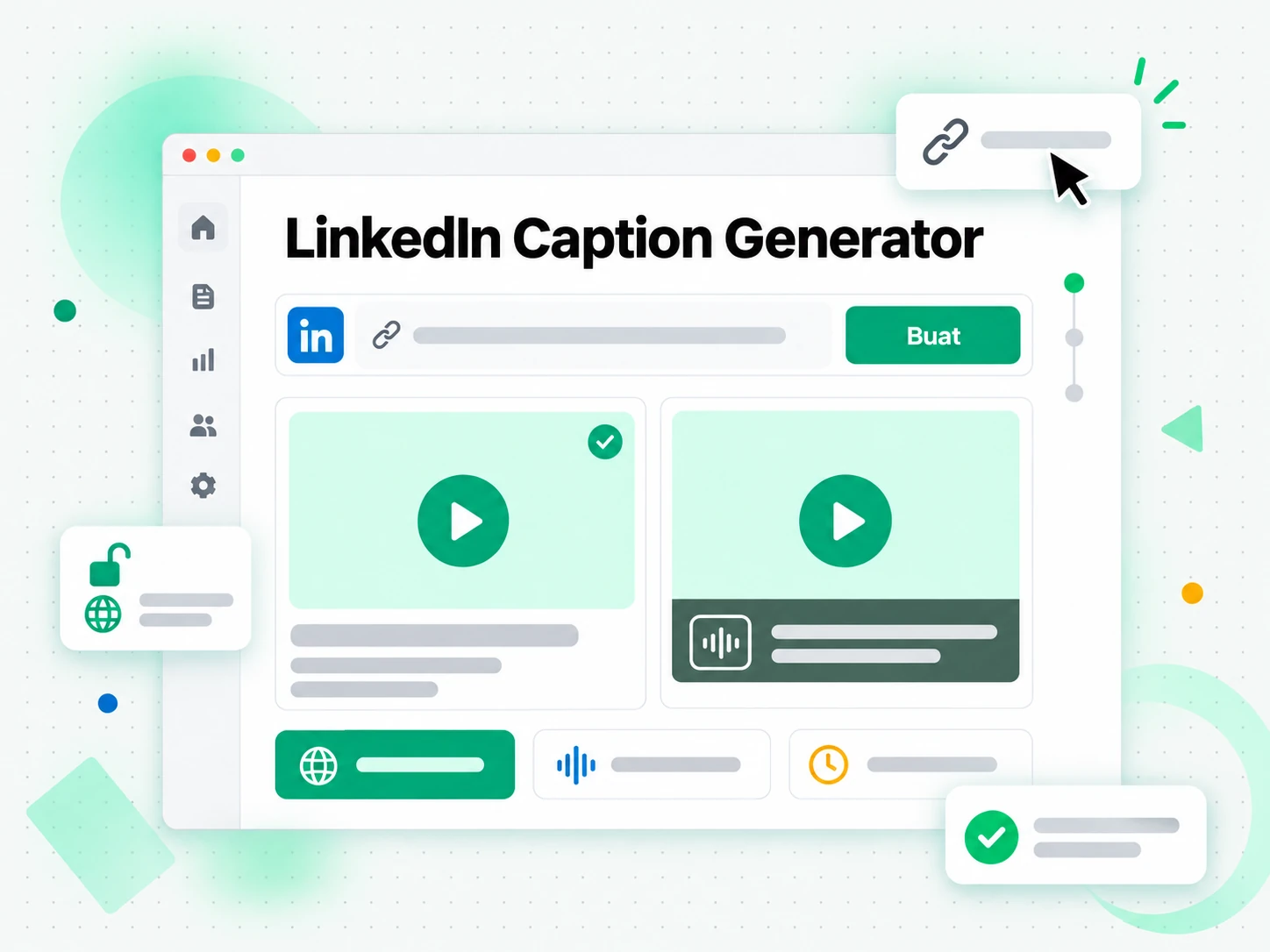 LinkedIn Caption Generator: URL postingan publik LinkedIn dimasukkan ke pembuat transkrip video