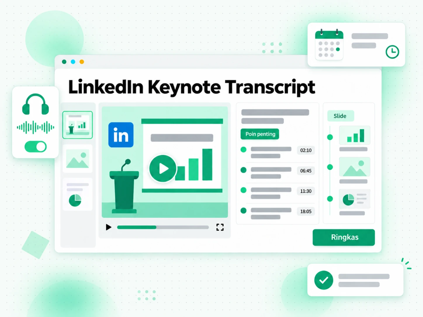 LinkedIn Keynote Transcript dibuat peserta konferensi dari klip keynote menjadi rekap tertulis