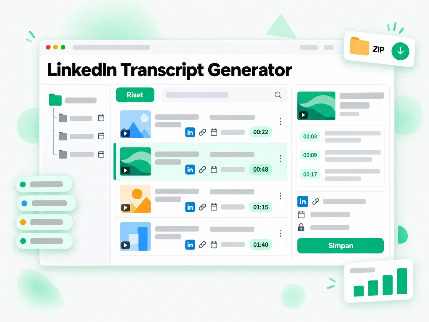 LinkedIn Transcript Generator diarsipkan peneliti lengkap dengan detail sumber