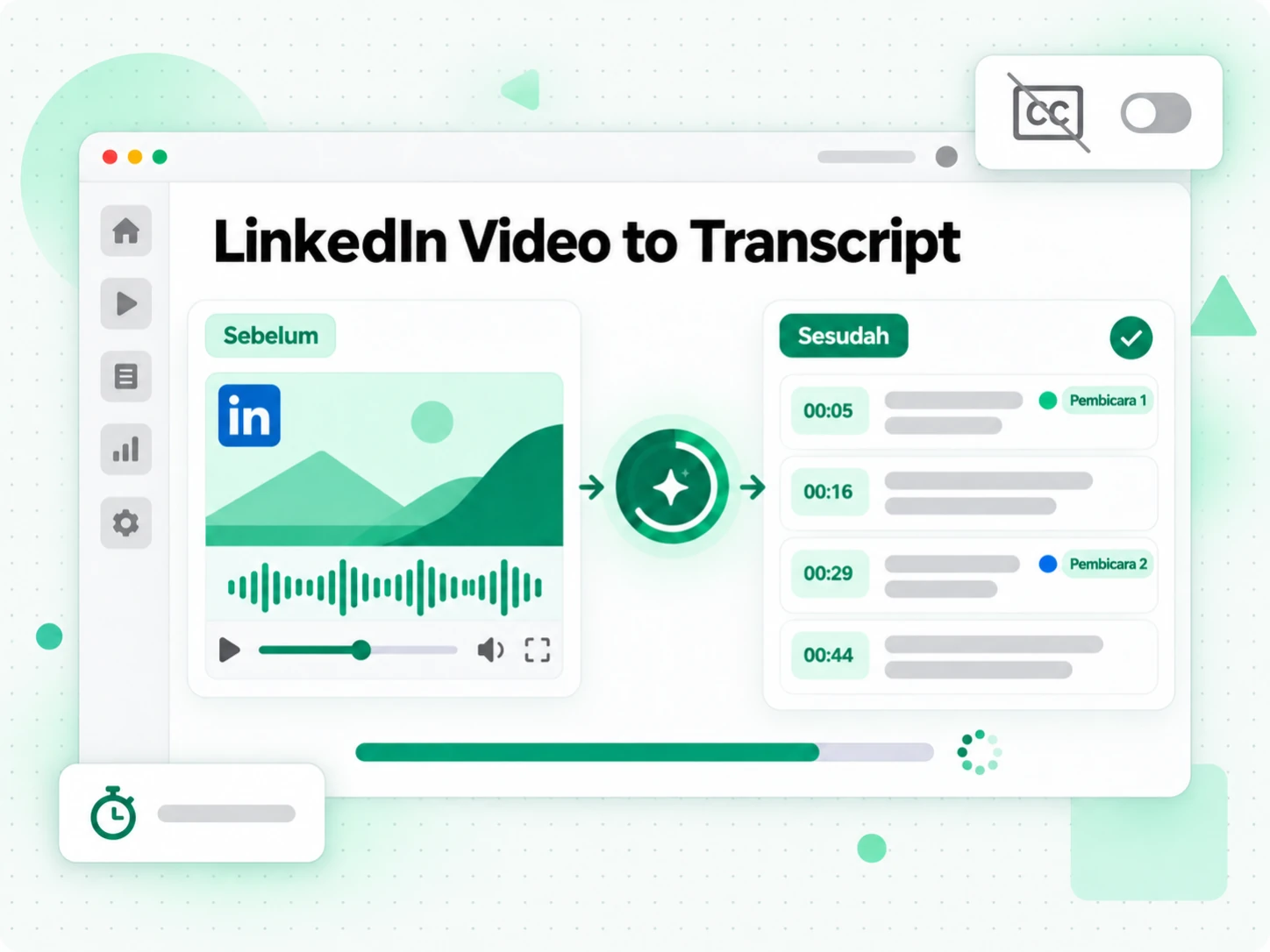 LinkedIn Video to Transcript: AI mentranskripsikan audio video LinkedIn menjadi transkrip bertimestamp