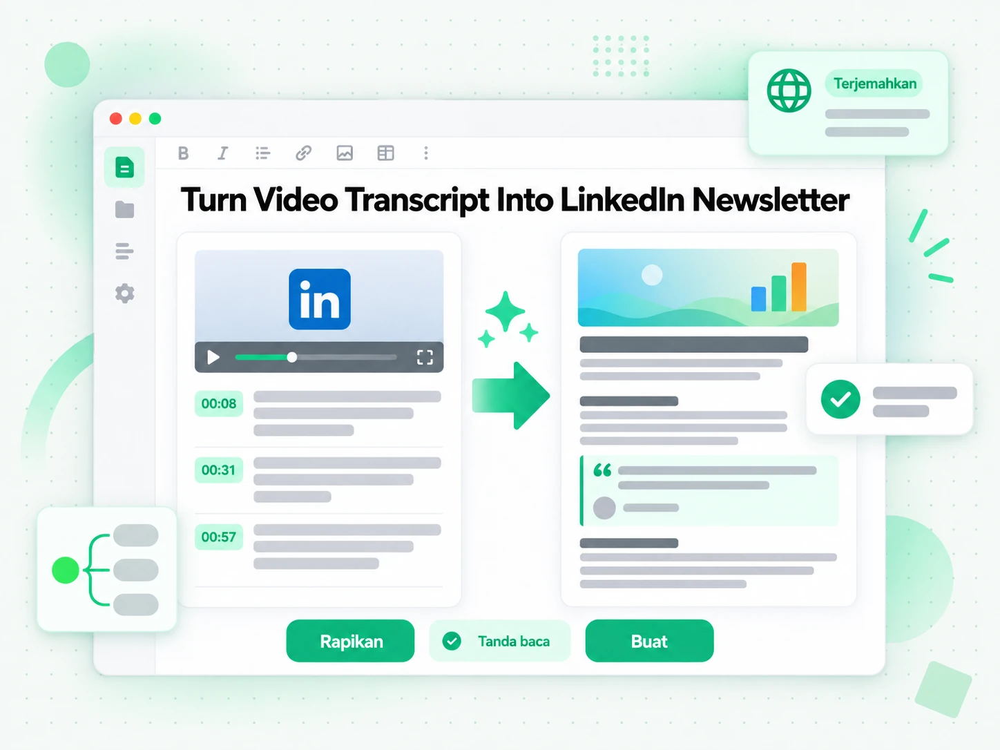 Turn Video Transcript Into LinkedIn Newsletter: tim marketing memanfaatkan ulang transkrip sendiri