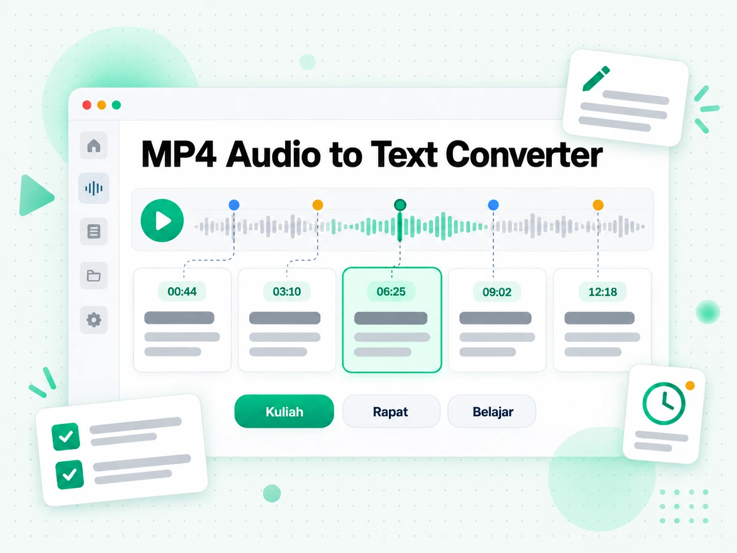 MP4 Audio to Text Converter mengubah transkrip MP4 menjadi catatan belajar dan ringkasan rapat