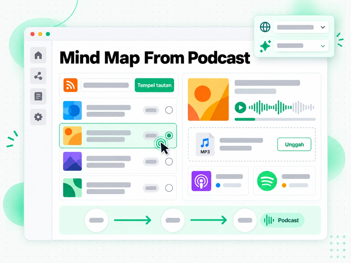 Mind Map From Podcast: mengunggah episode podcast ke pembuat mind map podcast