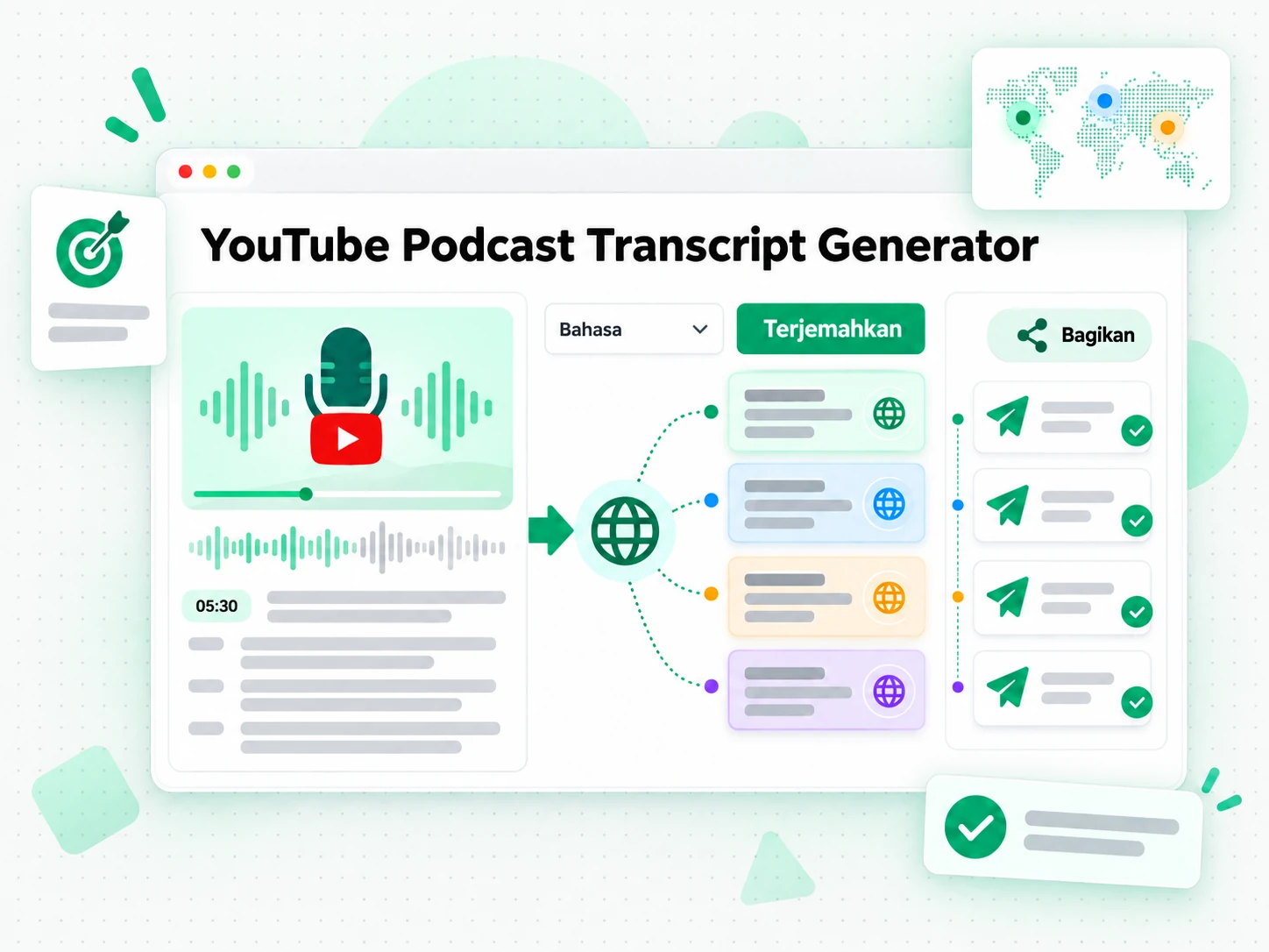 YouTube Podcast Transcript Generator menghasilkan naskah penjangkauan yang dilokalkan