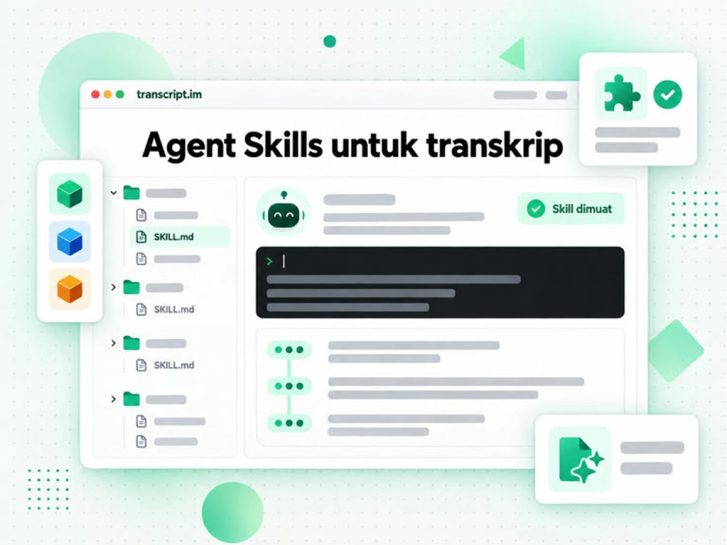 Agent Skills untuk transkrip: paket SKILL.md yang dimuat agen AI untuk mengambil transkrip