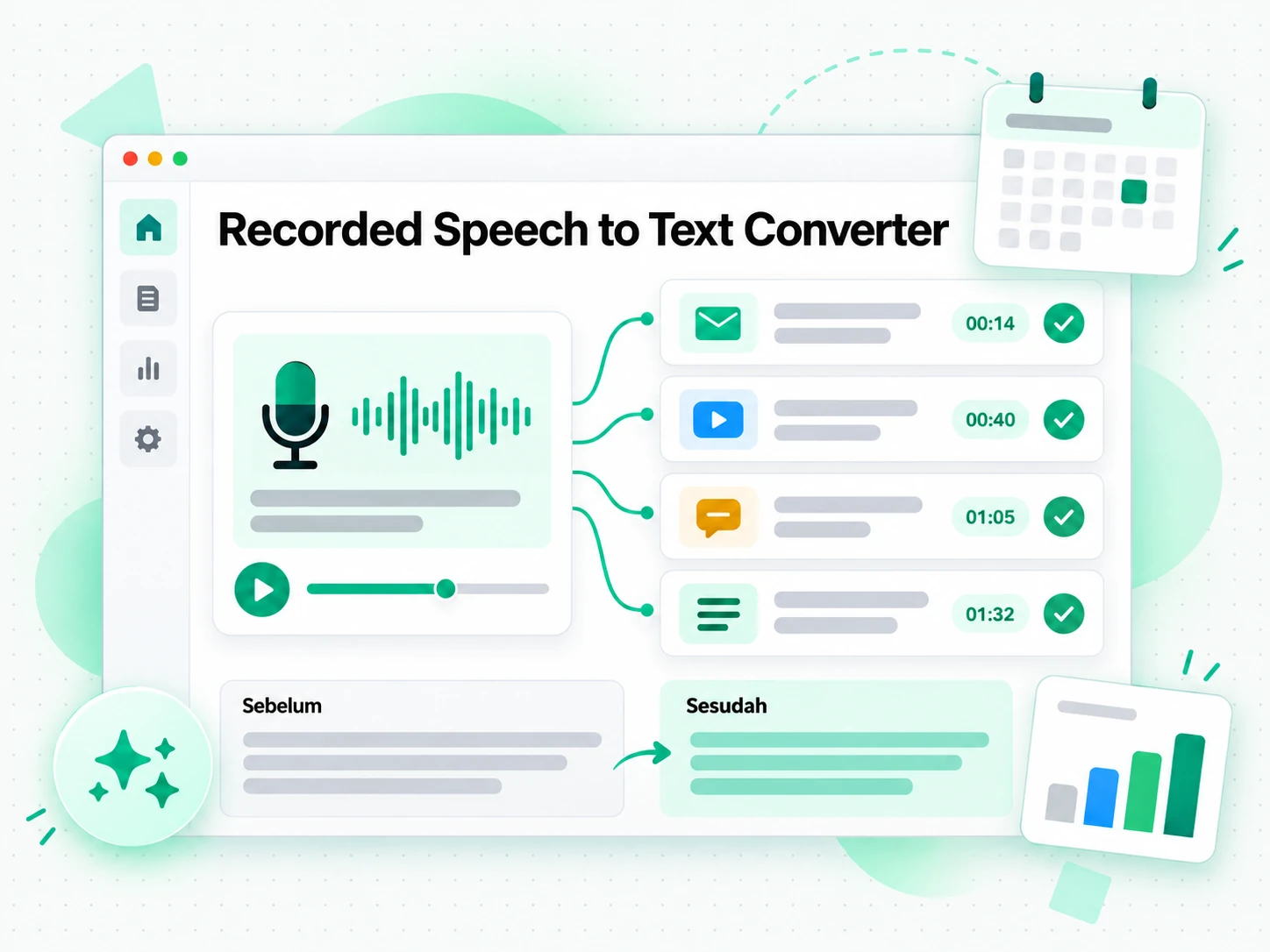 Recorded Speech to Text Converter membuat ulang show notes dari transkrip ucapan