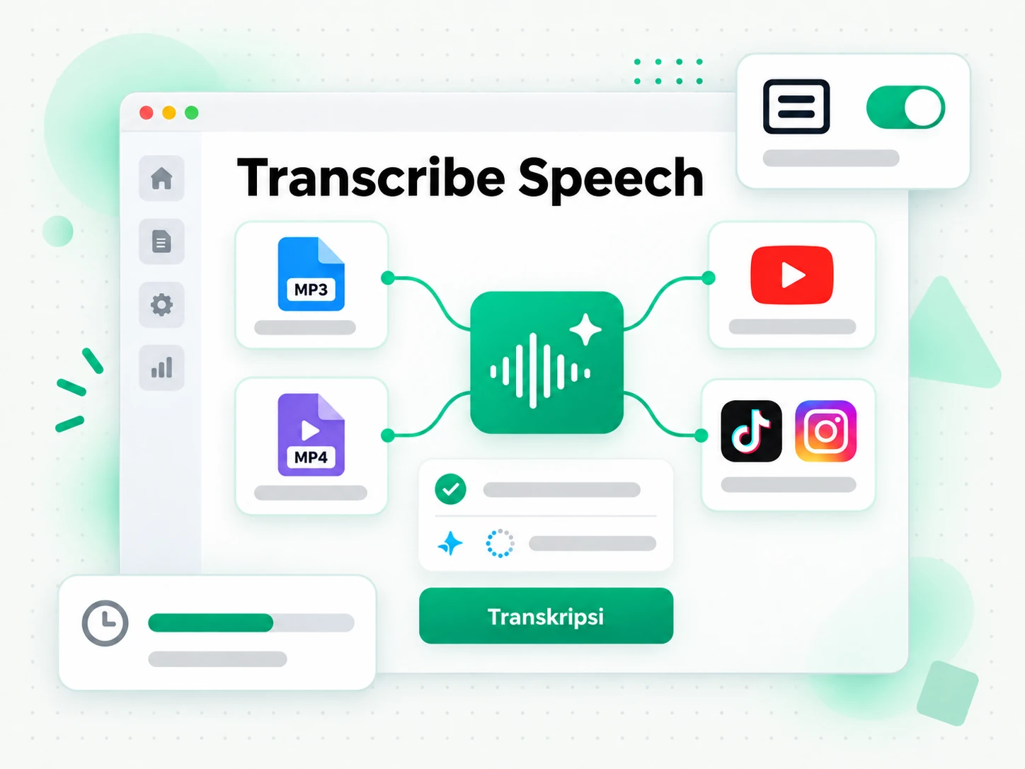 Transcribe Speech: mengunggah berkas atau menempel tautan ke konverter ucapan ke teks