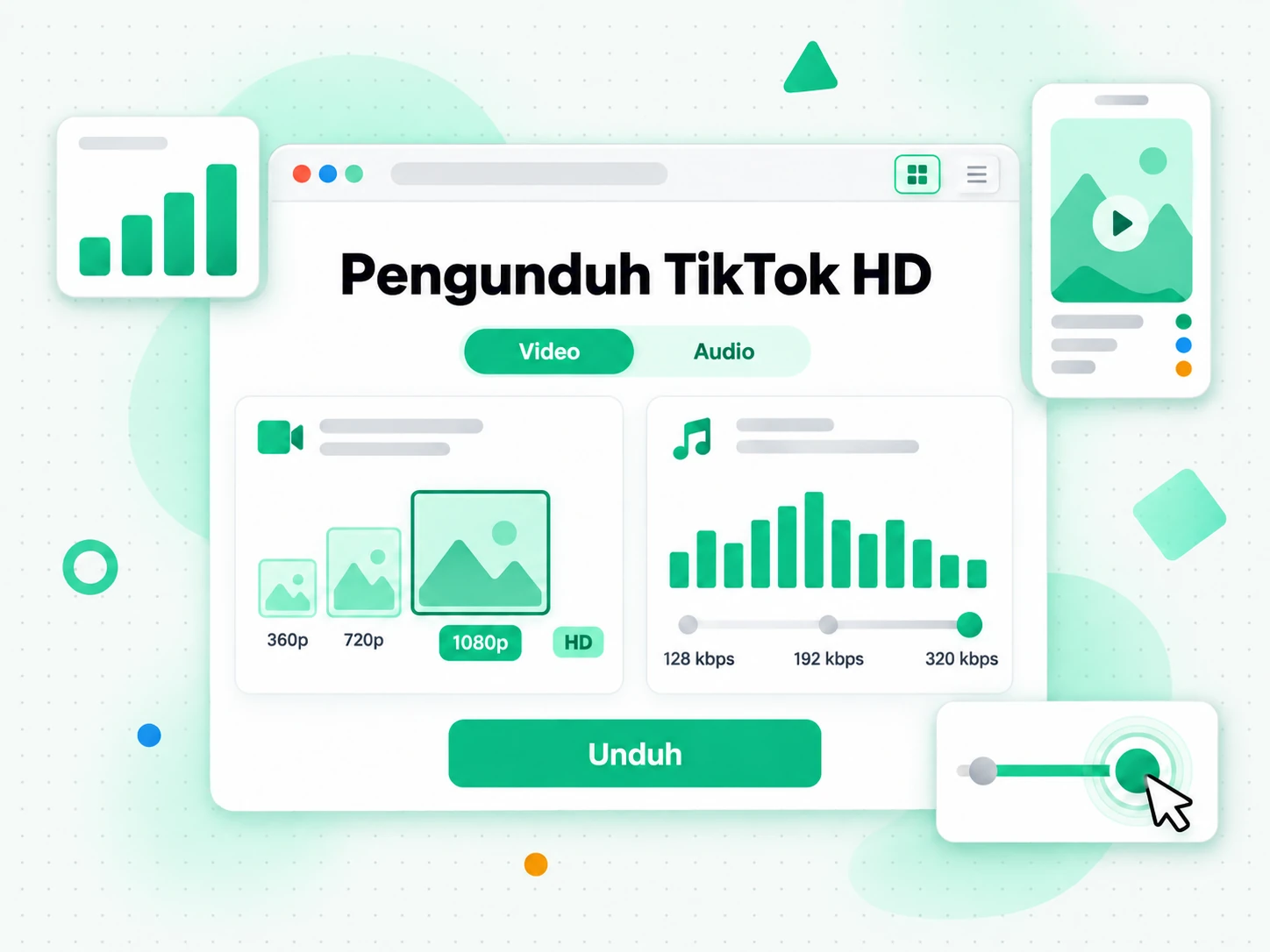 Pengunduh TikTok HD: baris pilihan resolusi MP4 hingga 1080p
