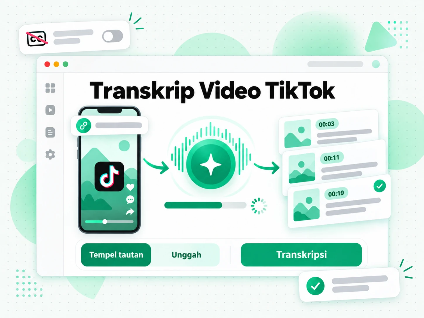 Transkrip Video TikTok: AI mentranskripsikan audio video TikTok menjadi transkrip bertimestamp