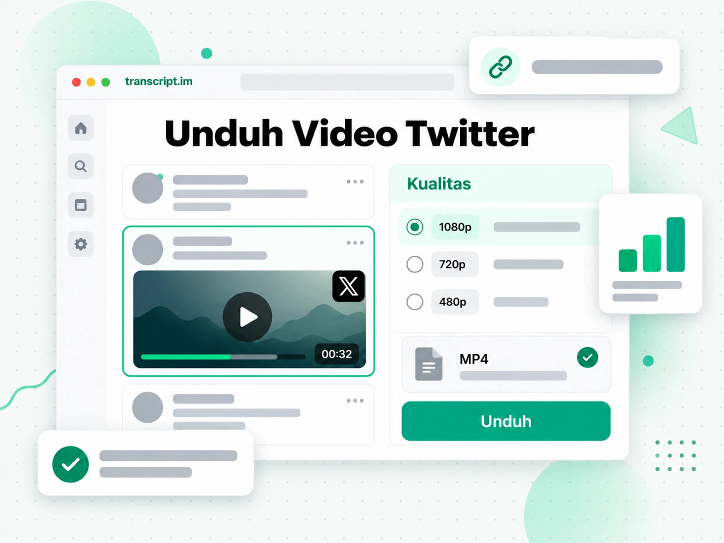 Unduh Video Twitter menampilkan URL postingan X publik dan pilihan kualitas MP4