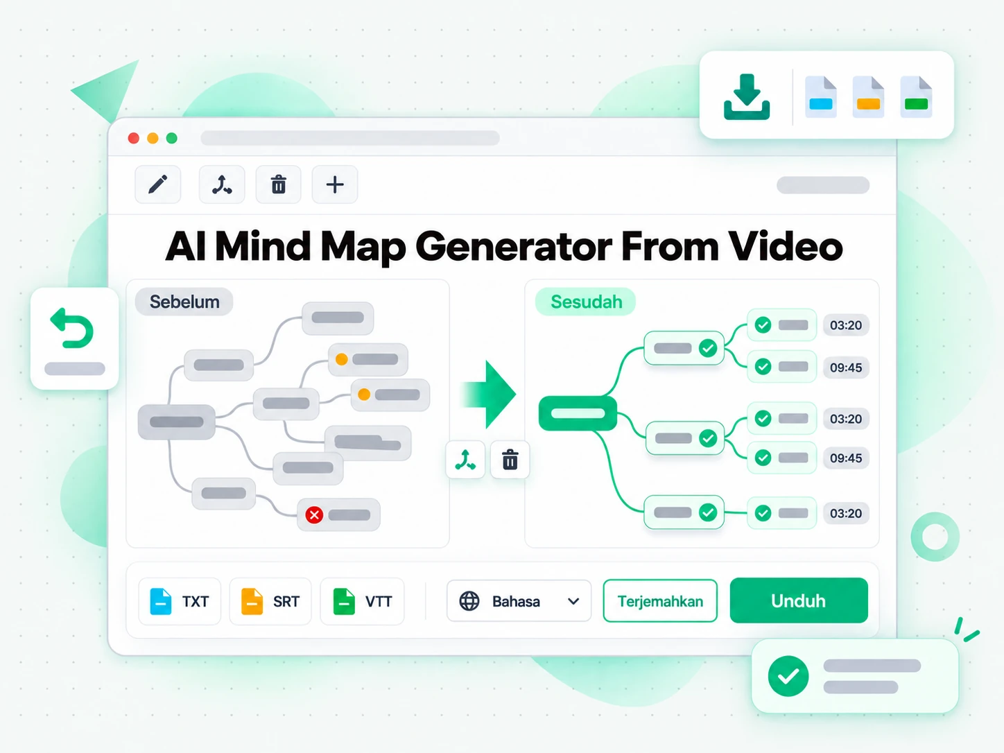 AI Mind Map Generator From Video: menyunting dan mengekspor mind map video