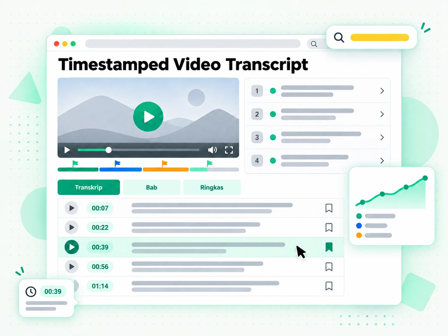 Timestamped Video Transcript: ringkasan, kerangka, dan mind map dari sebuah transkrip video