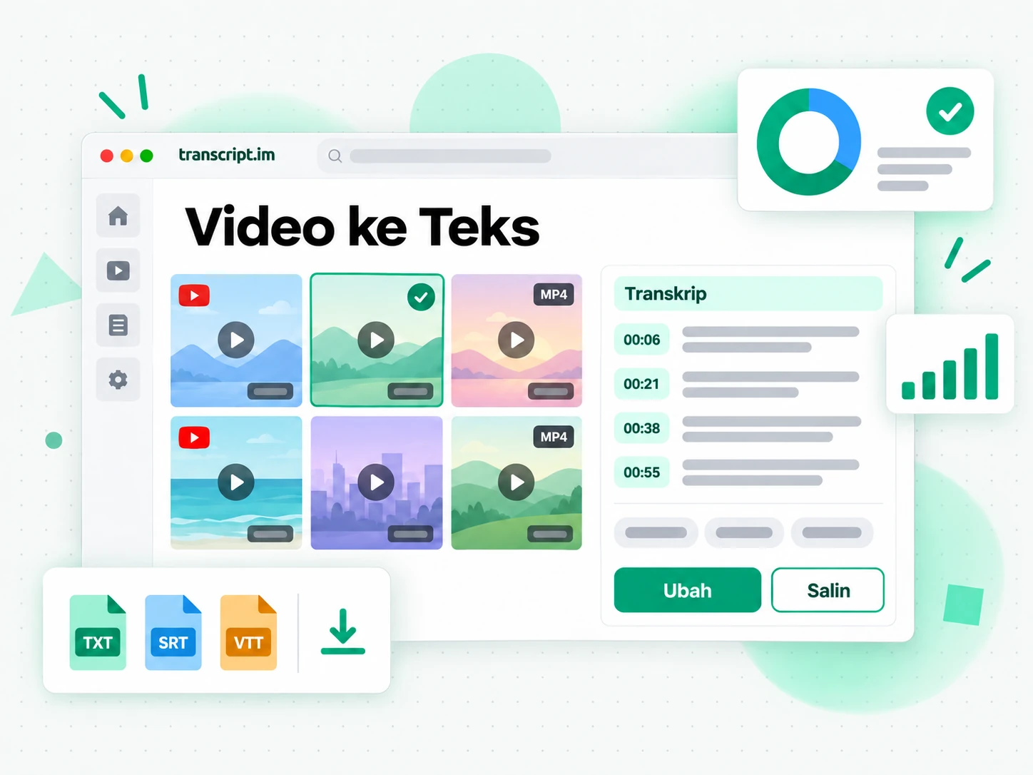 Video ke Teks mengubah unggahan MP4 menjadi transkrip bertimestamp