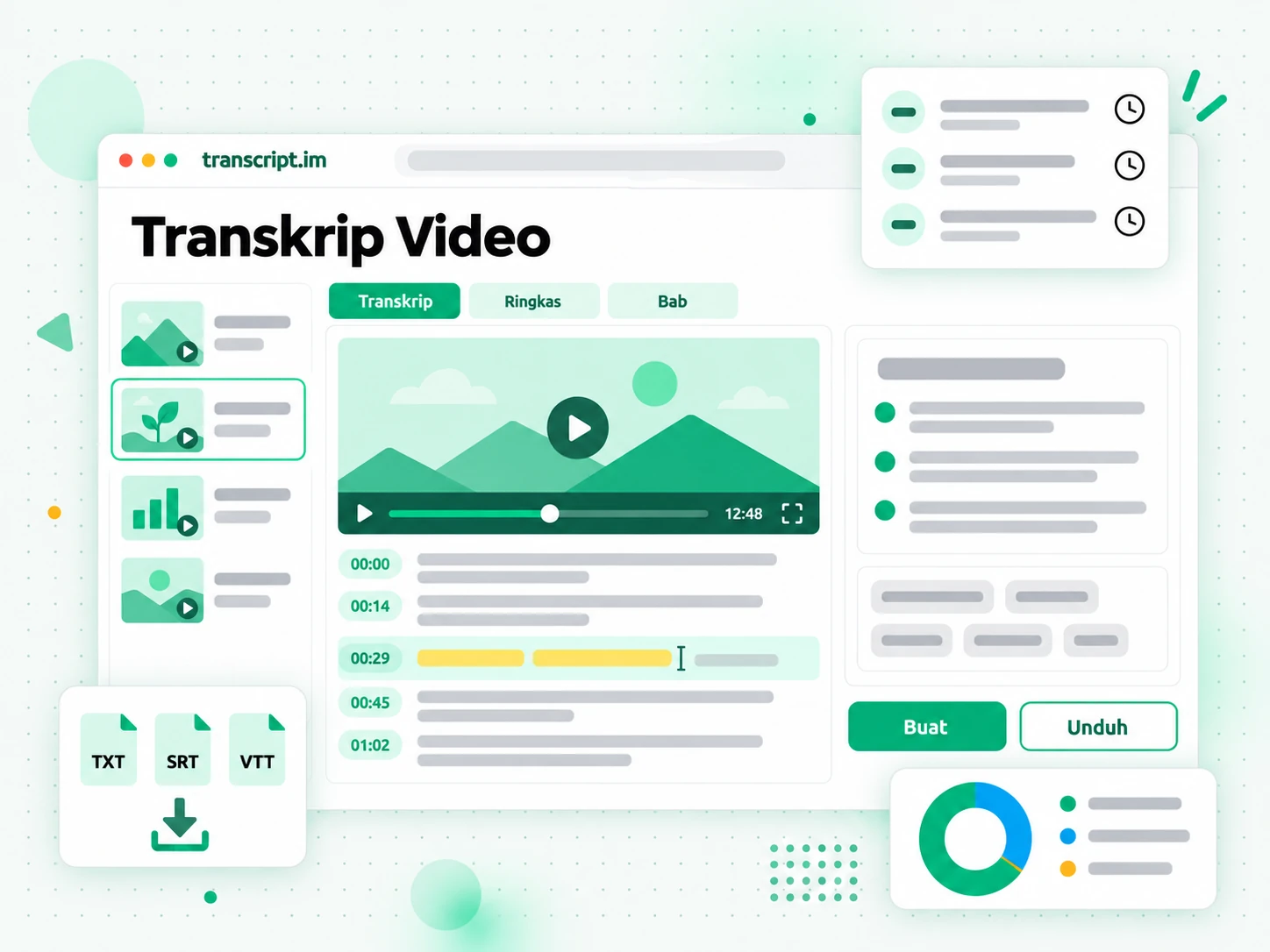 Transkrip Video mengubah video yang diunggah atau tautan menjadi transkrip bertimestamp