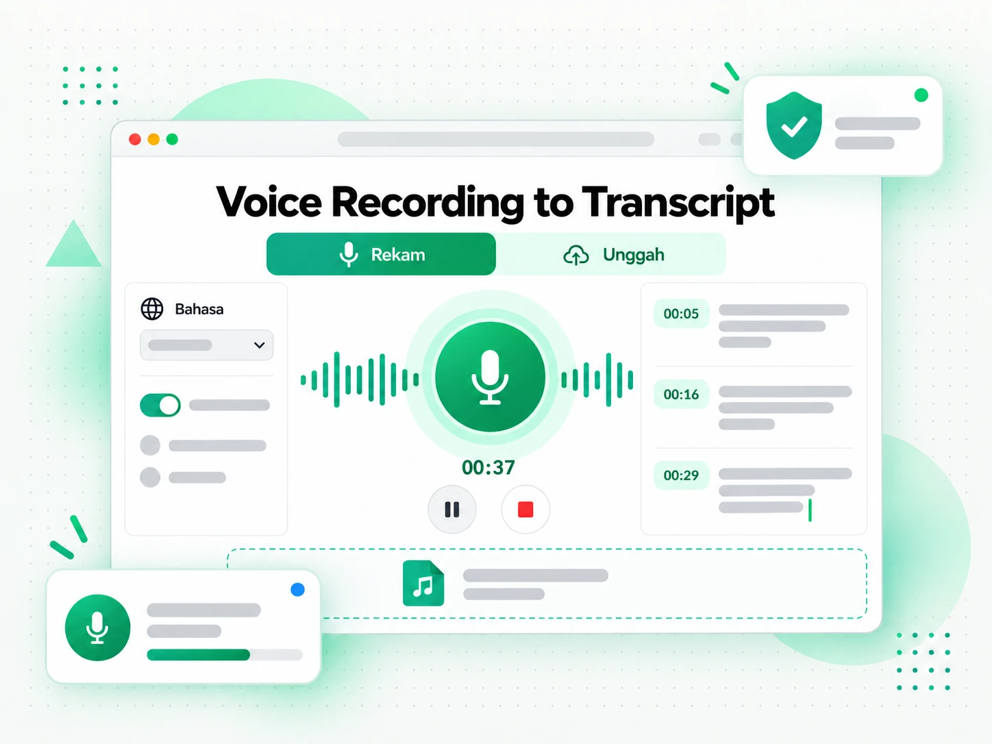 Voice Recording to Transcript: mengunggah rekaman suara ke konverter suara ke teks