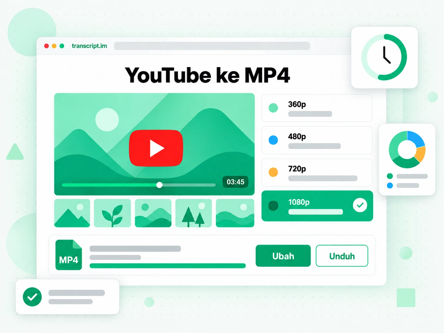 YouTube ke MP4: kisi resolusi dari 360p sampai 1080p dengan 1080p terpilih dan tombol Unduh MP4