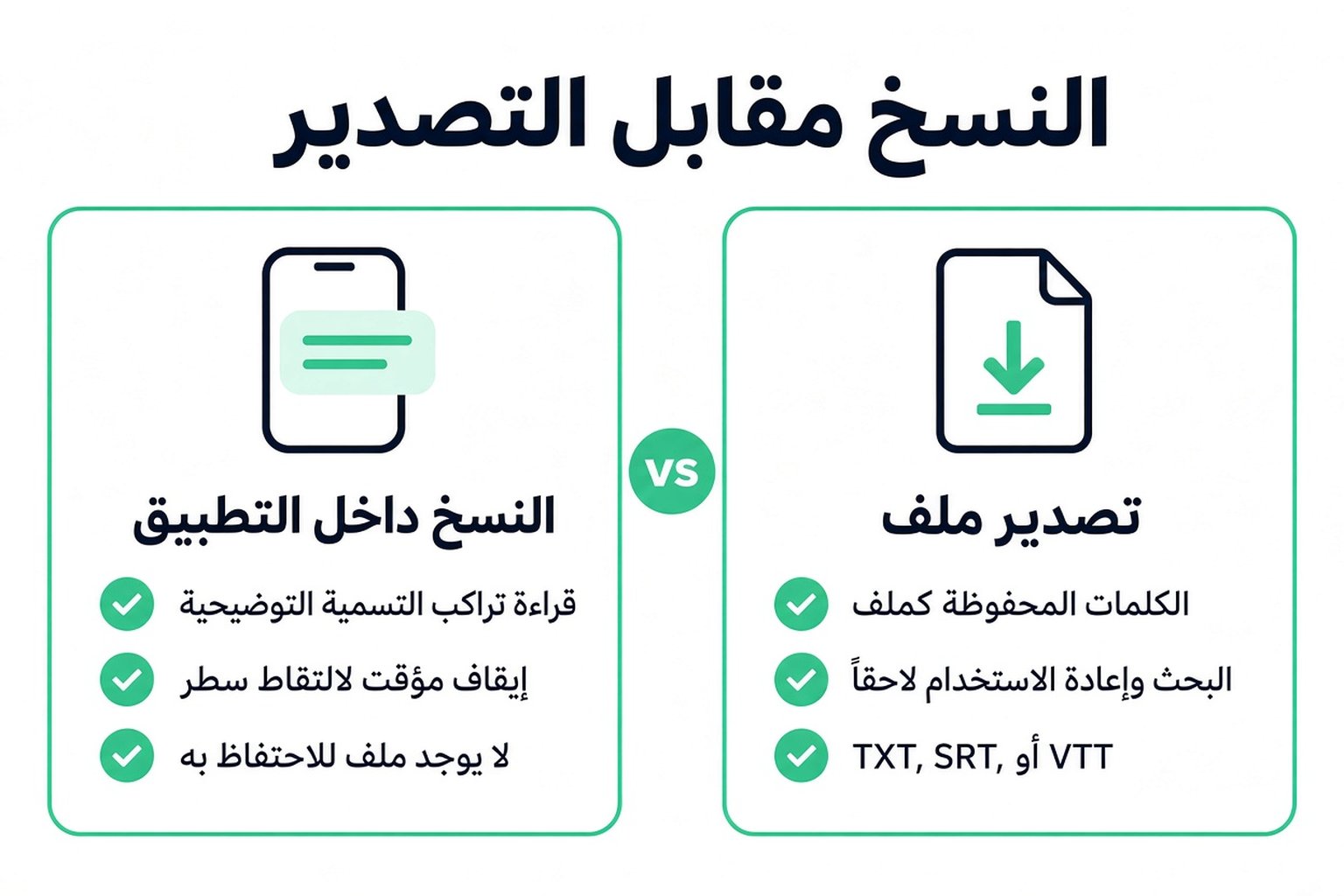 مقارنة بين نسخ الترجمات داخل تطبيق TikTok وتصدير النص المكتوب كملف