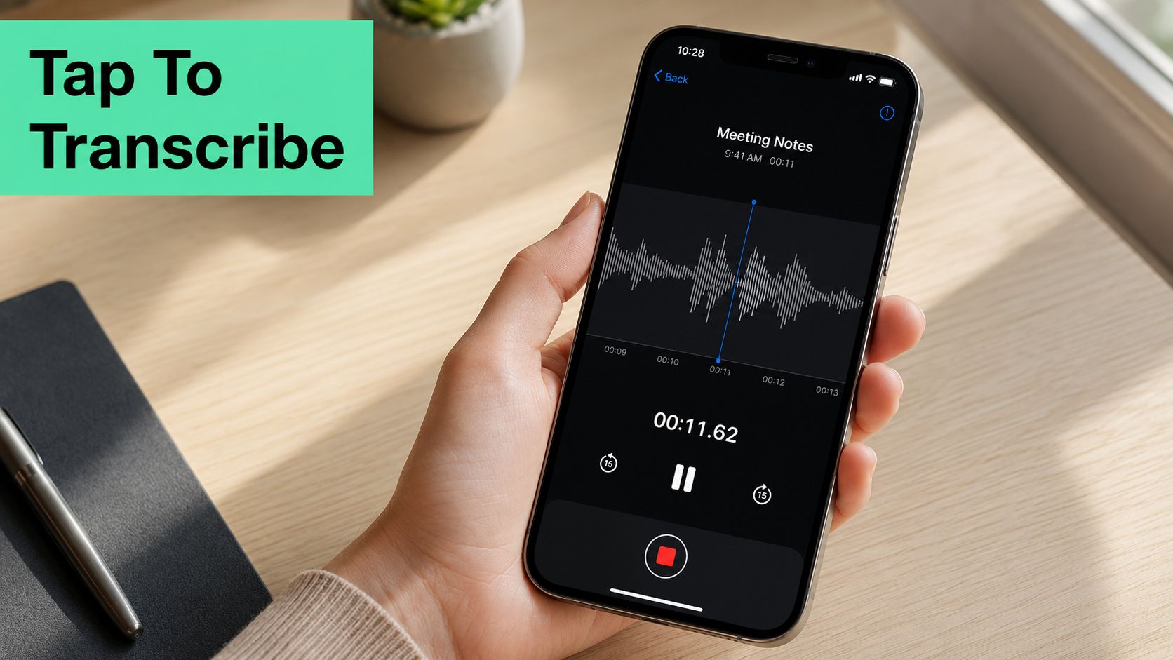 An iPhone playing a recording in the Voice Memos app