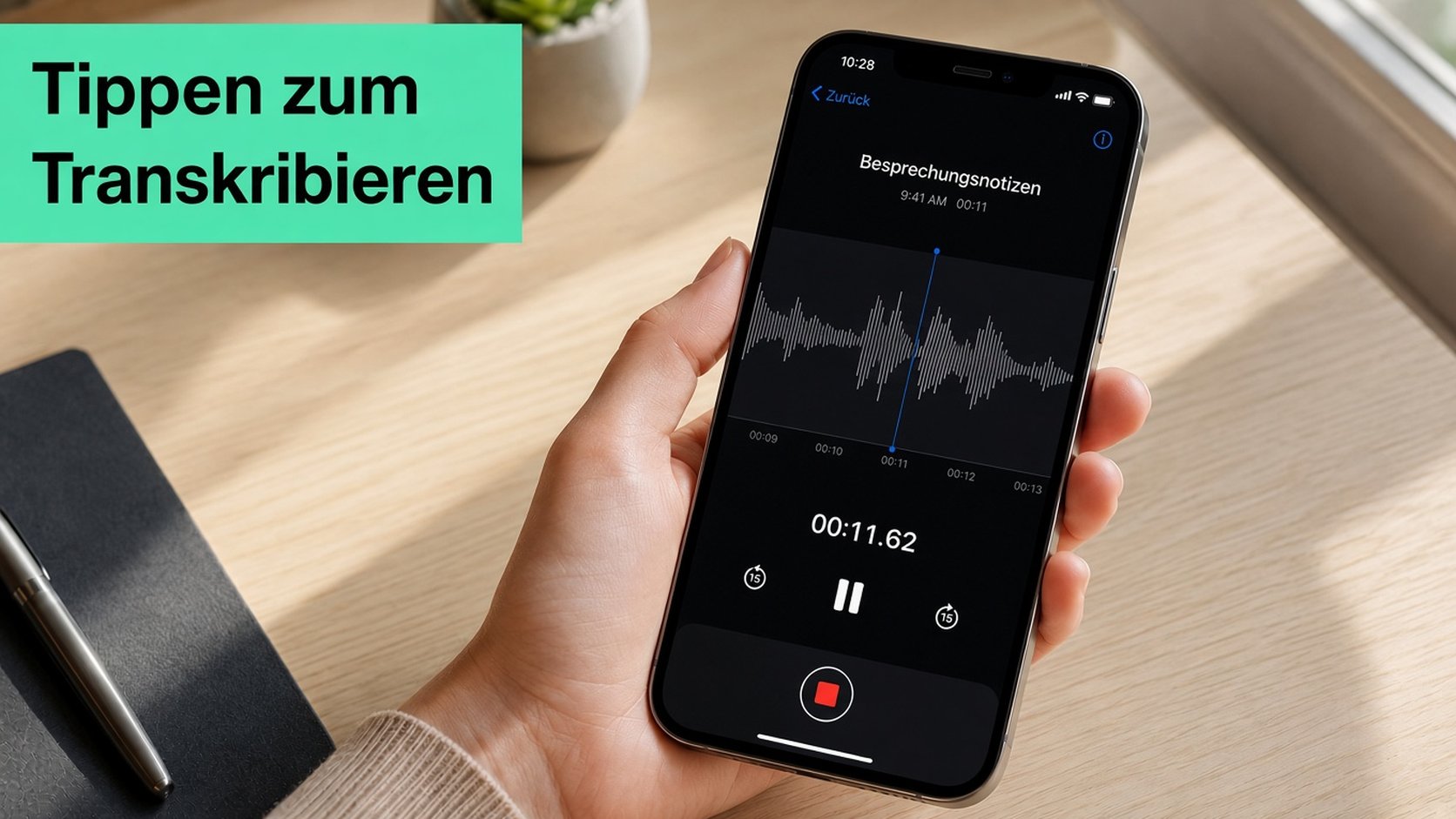 Ein iPhone, das in der App Sprachmemos eine Aufnahme abspielt