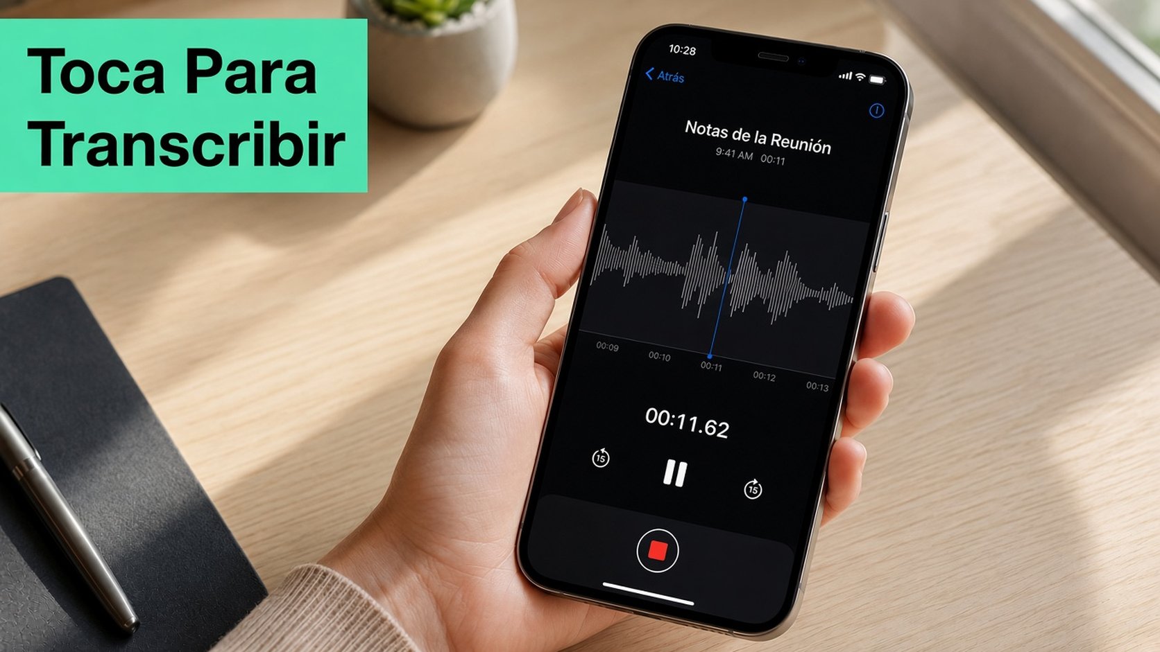 Un iPhone reproduciendo una grabación en la app Notas de voz