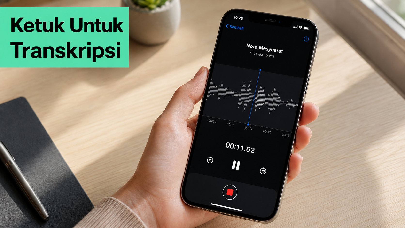 iPhone memainkan rakaman dalam aplikasi Voice Memos