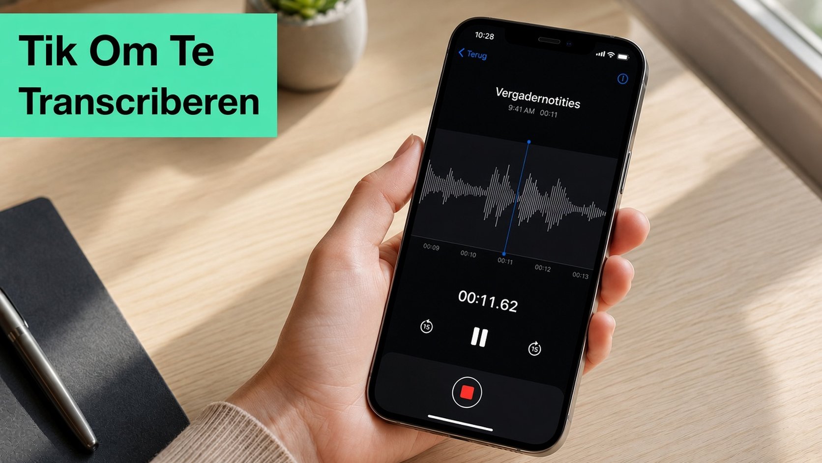 Een iPhone die een opname afspeelt in de Voice Memos-app