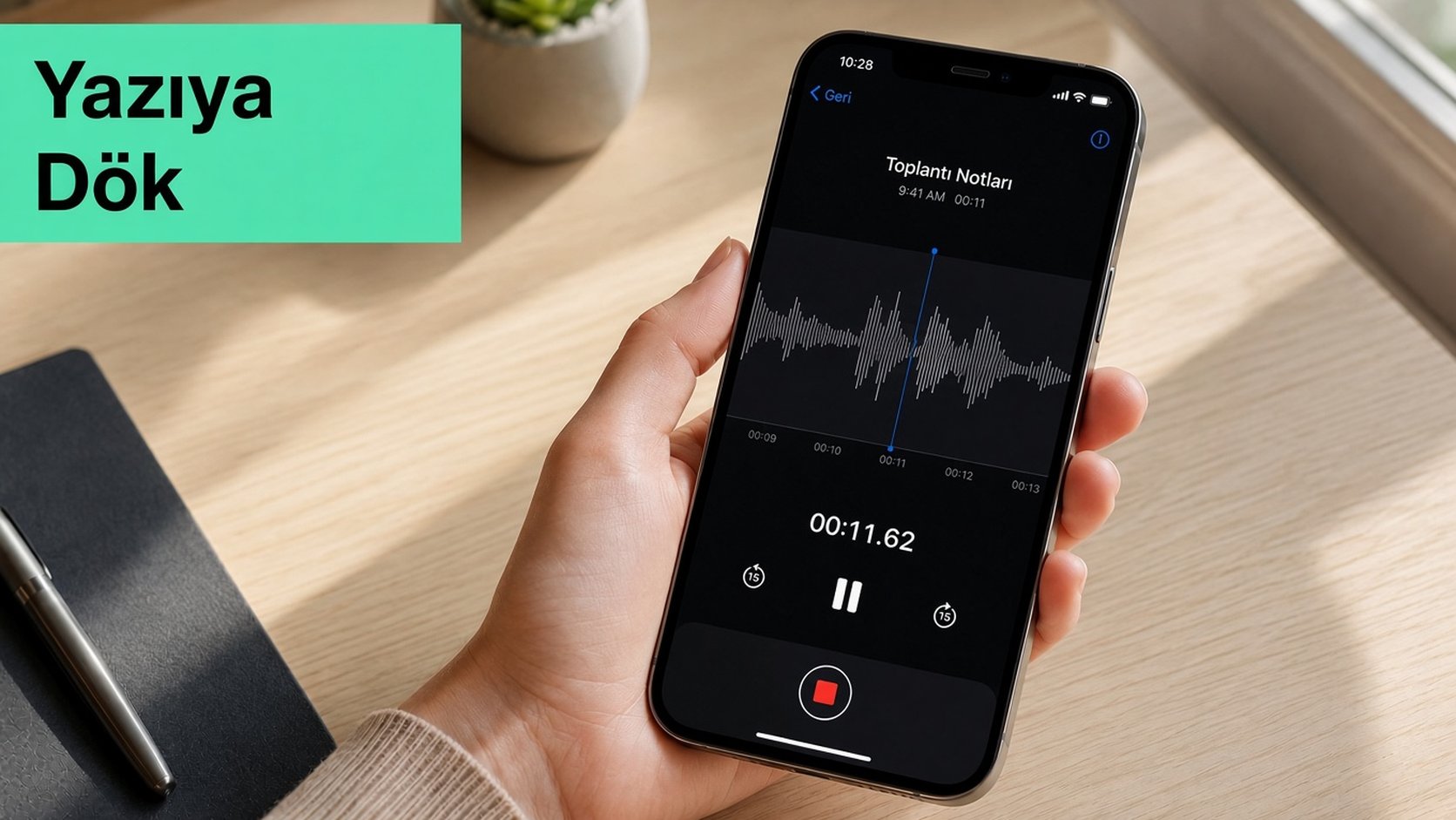 Ses Notları uygulamasında bir kaydı oynatan bir iPhone