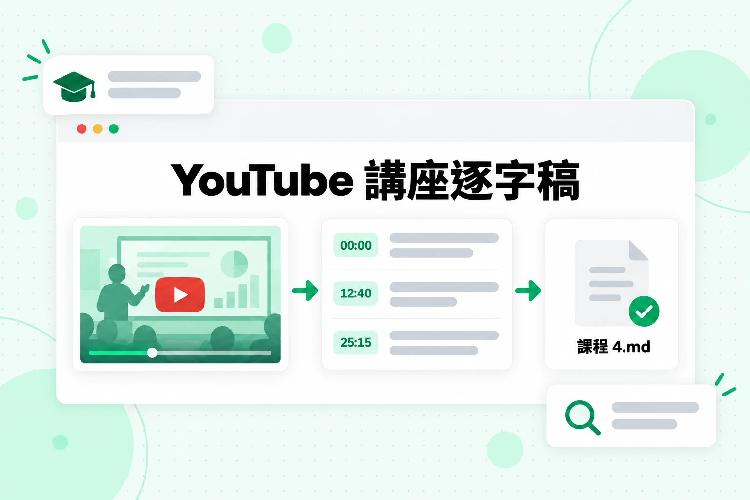 YouTube 講座逐字稿:將講座影片轉換為帶有時間戳記的文字行,並儲存為供 NotebookLM 使用的 Markdown 檔案
