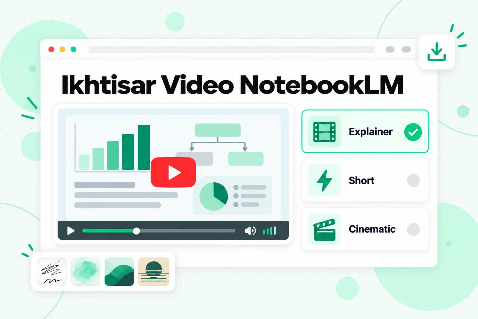 Ikhtisar Video NotebookLM: video slide bernarasi dengan format Explainer, Short, dan Cinematic