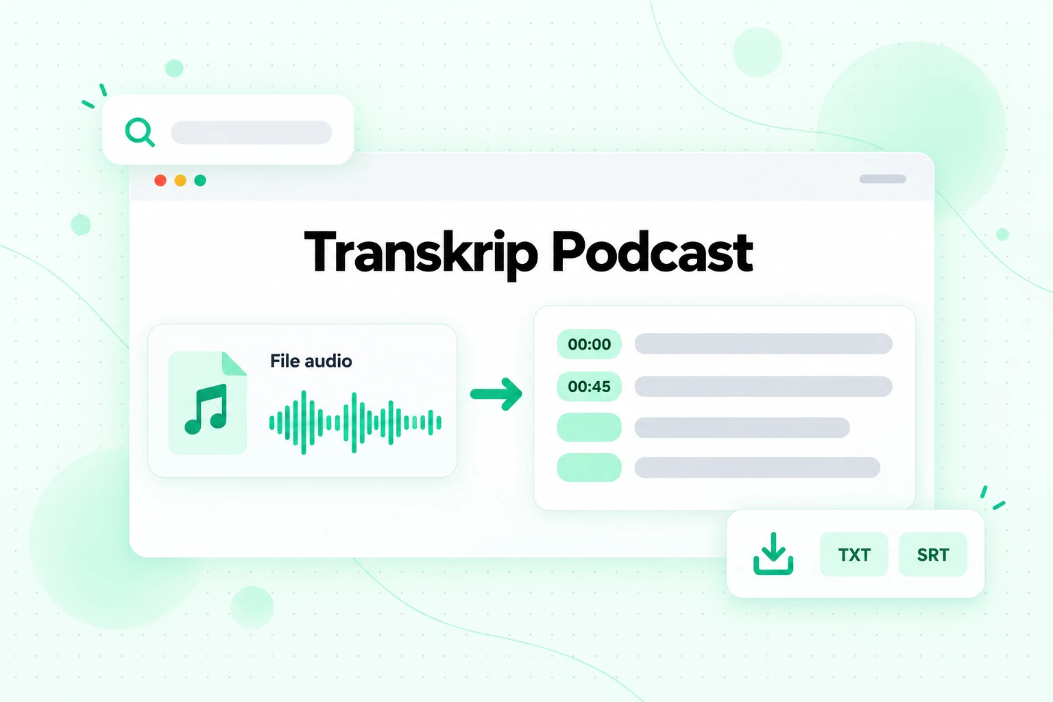 Transkrip podcast: file Audio Overview yang diunduh diubah menjadi teks bertanda waktu dan diekspor sebagai TXT atau SRT
