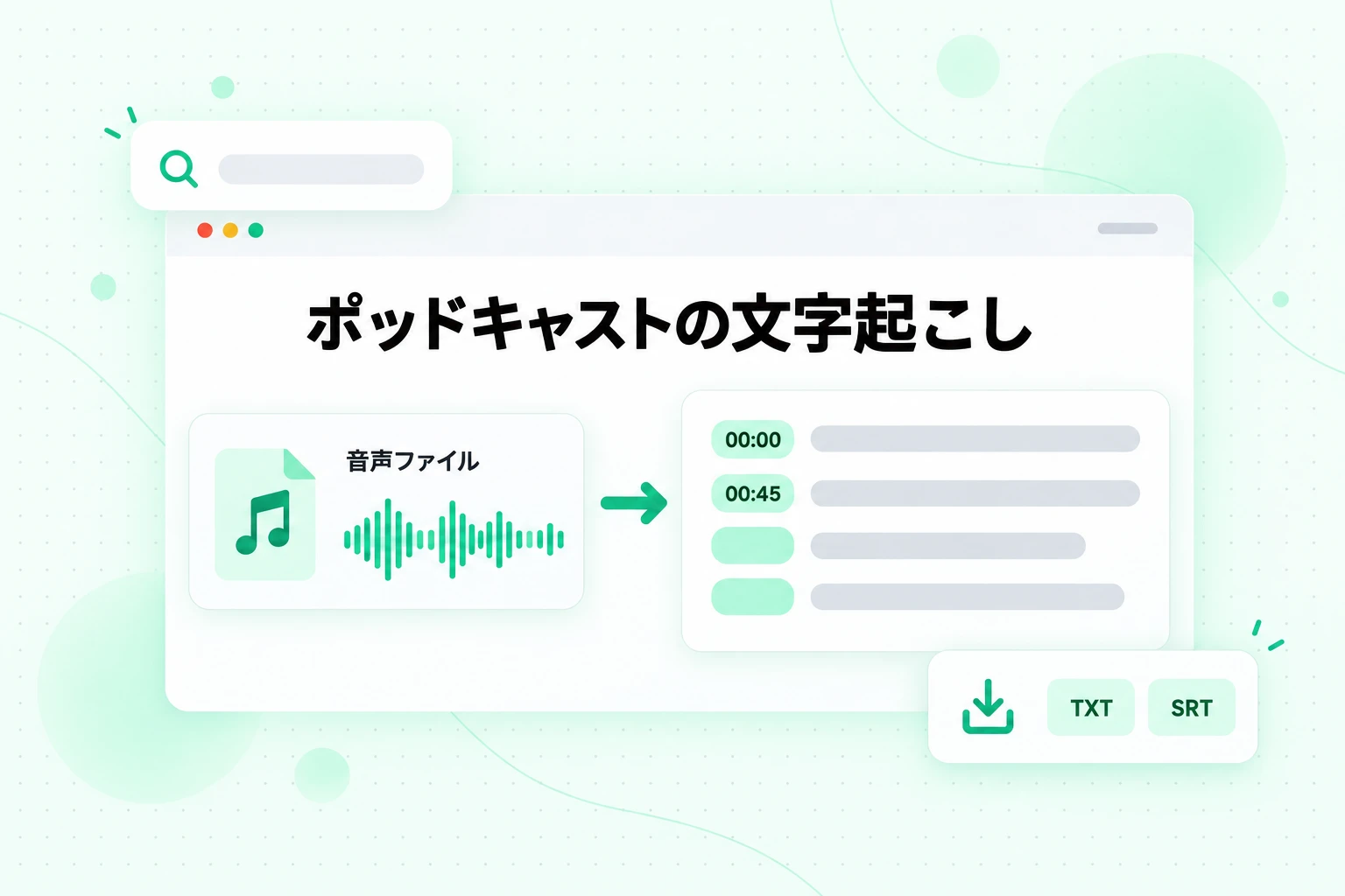 ポッドキャストの文字起こし：ダウンロードした Audio Overview ファイルをタイムスタンプ付きテキストに変換し、TXT または SRT として書き出したもの