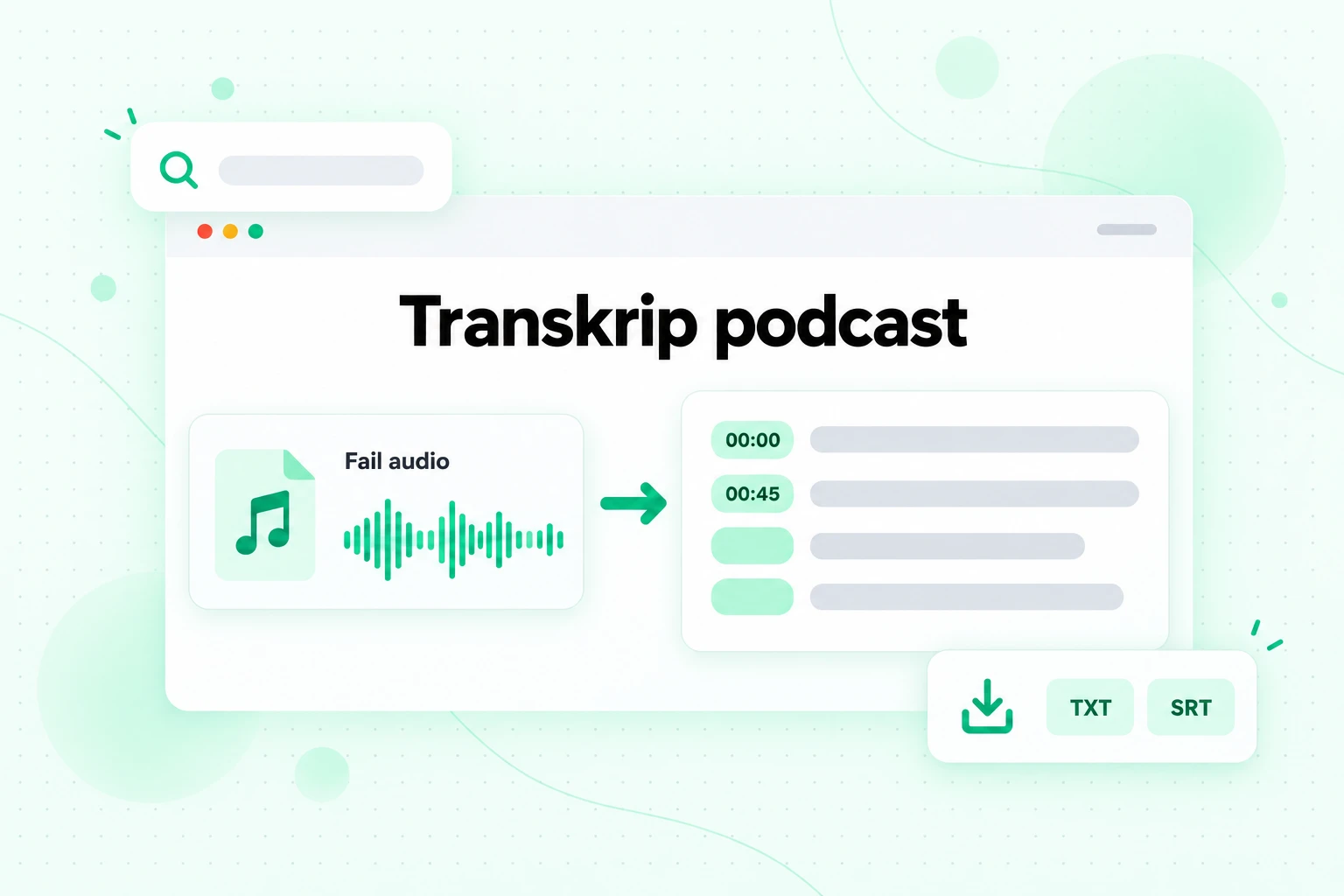 Transkrip podcast: fail Gambaran Keseluruhan Audio yang dimuat turun ditukar kepada teks bermasa dan dieksport sebagai TXT atau SRT