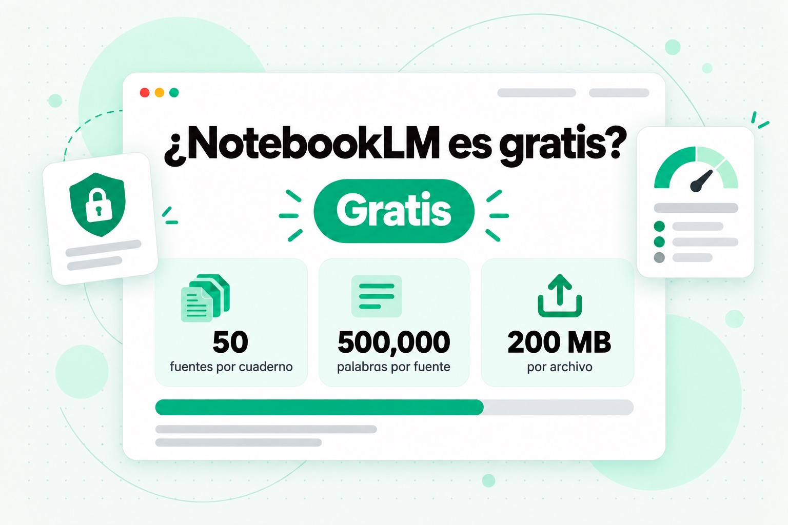 ¿NotebookLM es gratis? El plan gratuito permite 50 fuentes por cuaderno, 500.000 palabras por fuente y 200 MB por archivo subido